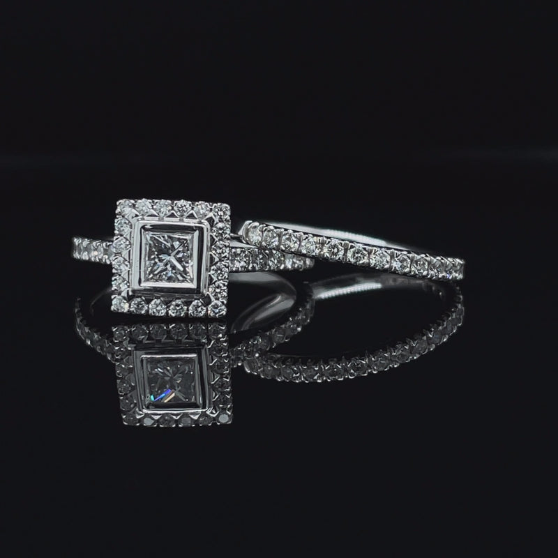 Princess Cut Single Halo Diamond Ring & Matching Band