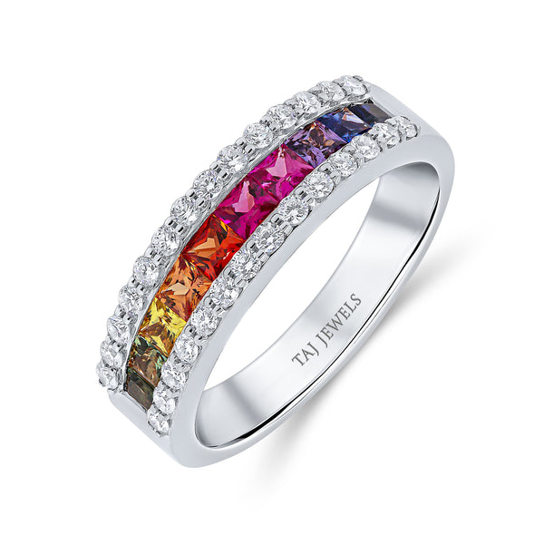 Wedding Band in Diamond & Multi Colour Stones