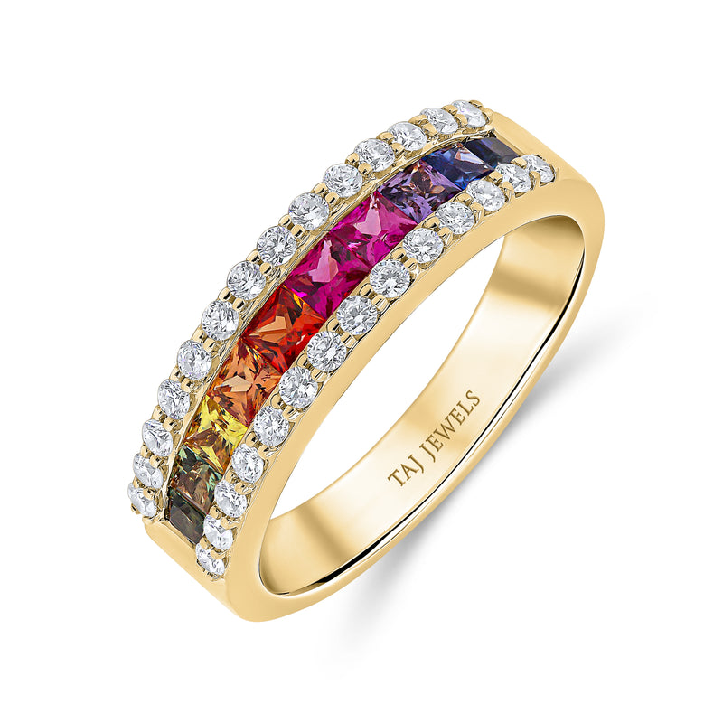 Wedding Band in Diamond & Multi Colour Stones