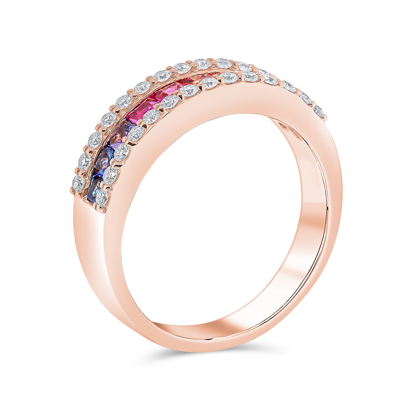 Wedding Band in Diamond & Multi Colour Stones