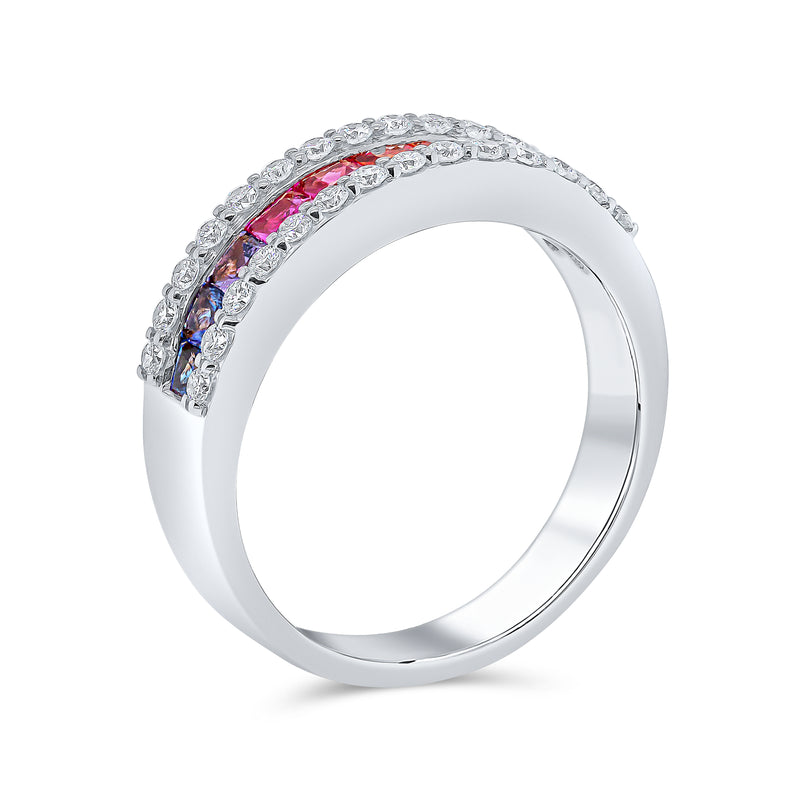 Wedding Band in Diamond & Multi Colour Stones