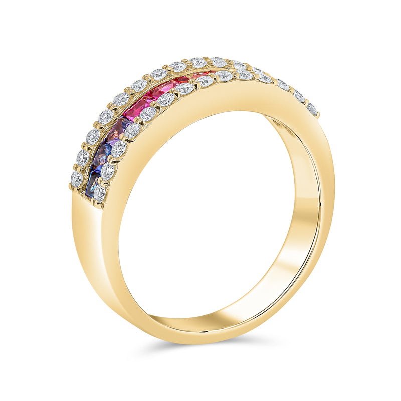Wedding Band in Diamond & Multi Colour Stones