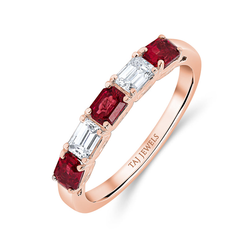 Wedding Band set in Ruby and Baguette Diamonds