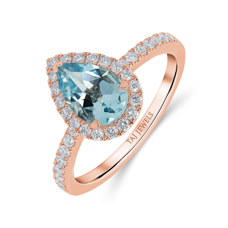Aquamarine Pear Cut Diamond Halo Ring
