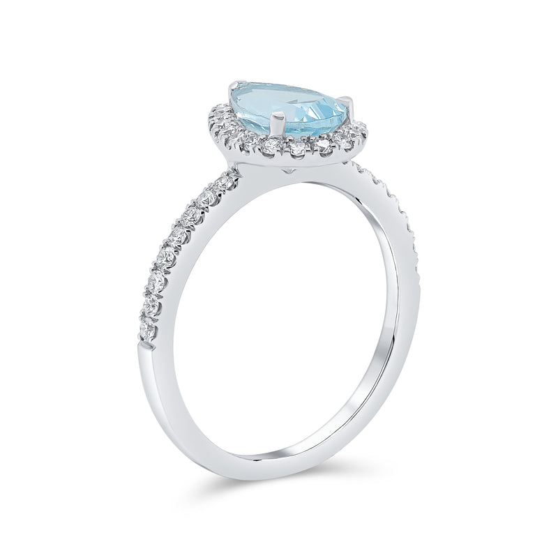 Aquamarine Pear Cut Diamond Halo Ring