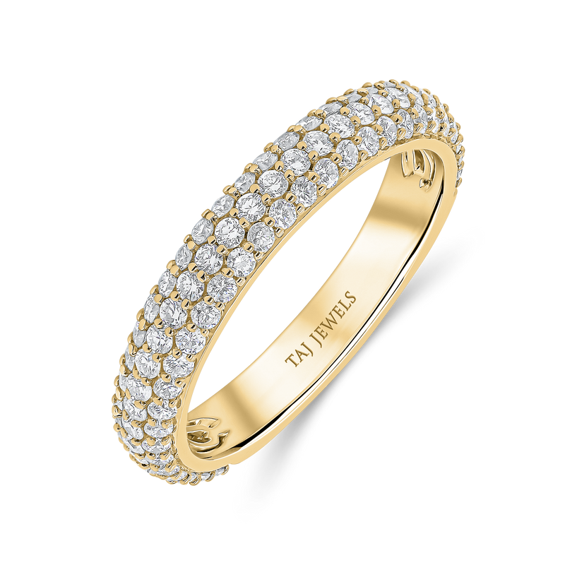 Wedding Band set in Three Row Round Brilliant Diamonds