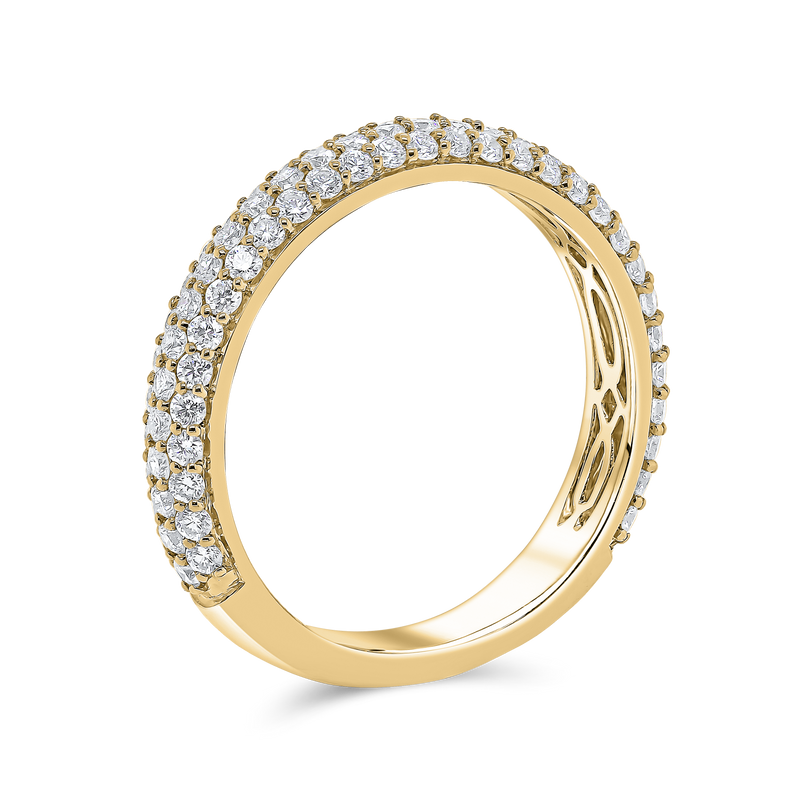 Wedding Band set in Three Row Round Brilliant Diamonds