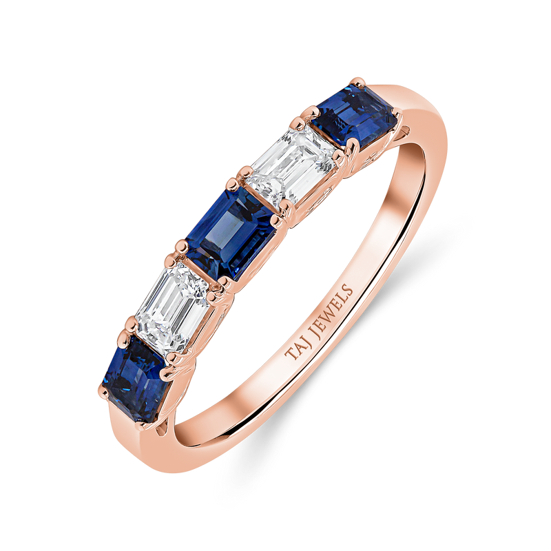 Wedding Band set in Baguette Cut Diamonds and Blue Sapphire