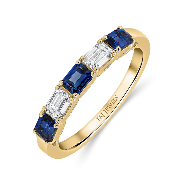 Wedding Band set in Baguette Cut Diamonds and Blue Sapphire