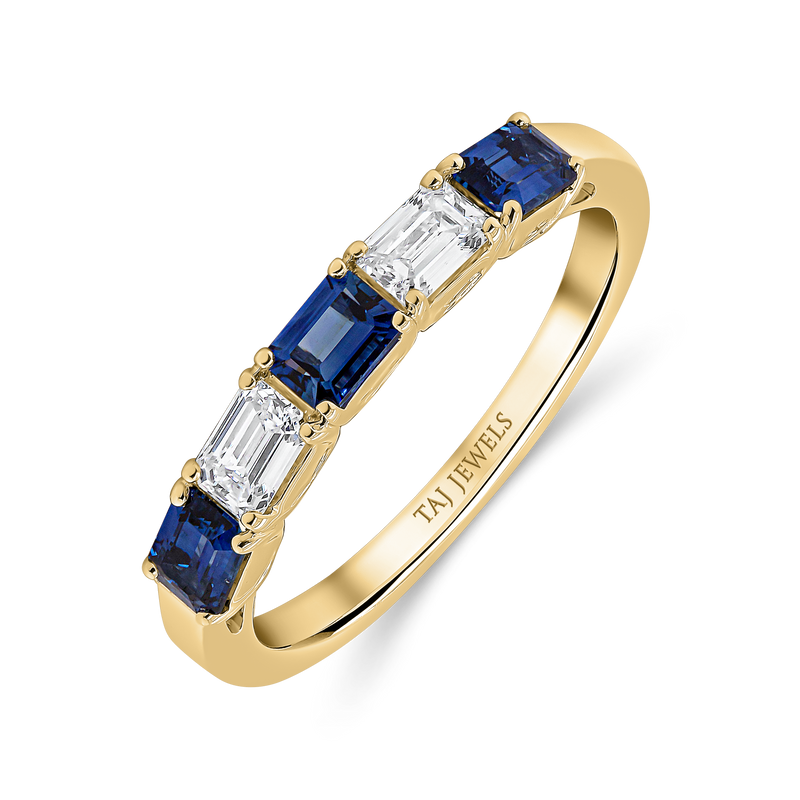 Wedding Band set in Baguette Cut Diamonds and Blue Sapphire