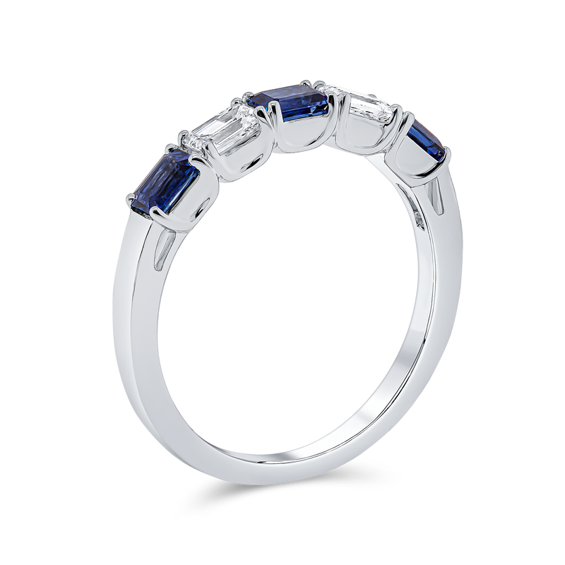 Wedding Band set in Baguette Cut Diamonds and Blue Sapphire