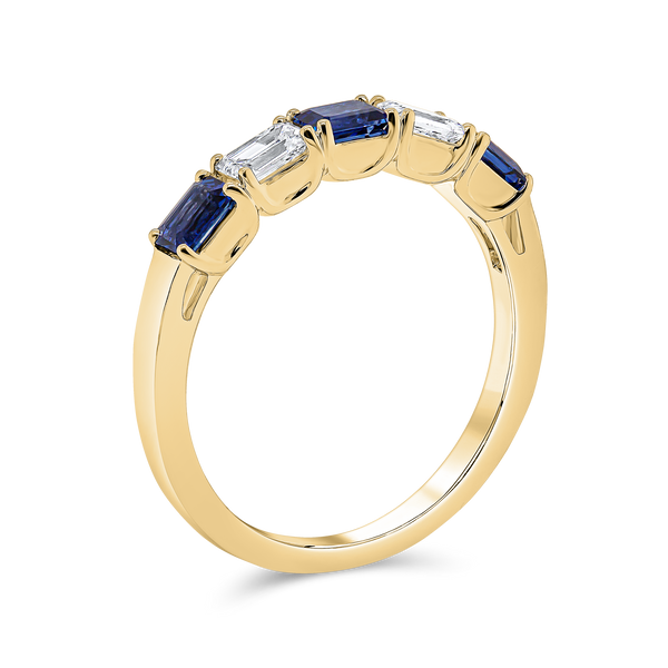 Wedding Band set in Baguette Cut Diamonds and Blue Sapphire