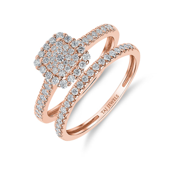 Cushion Shape Single Halo Diamond Ring & Matching Band