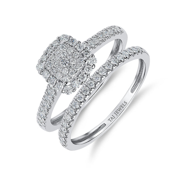 Cushion Shape Single Halo Diamond Ring & Matching Band