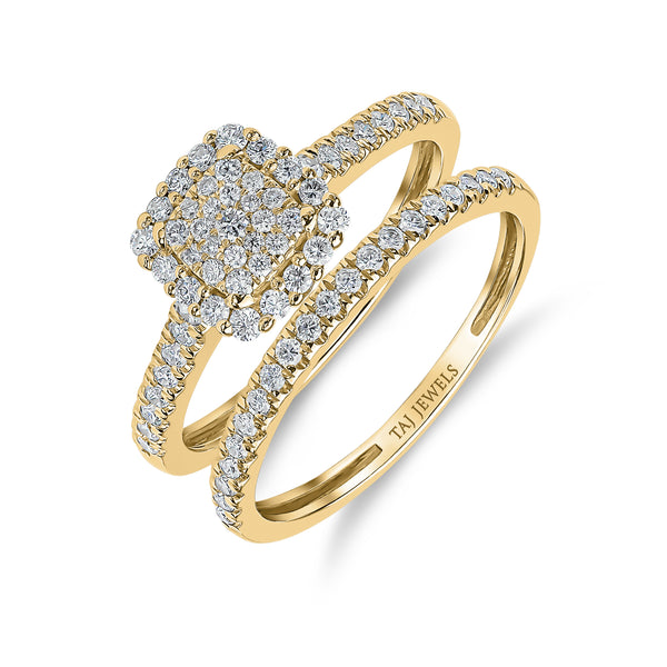 Cushion Shape Single Halo Diamond Ring & Matching Band