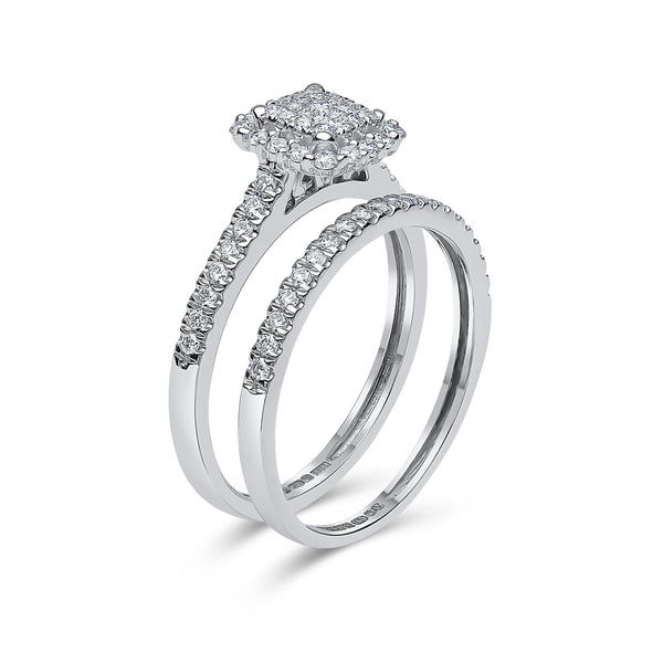 Cushion Shape Single Halo Diamond Ring & Matching Band