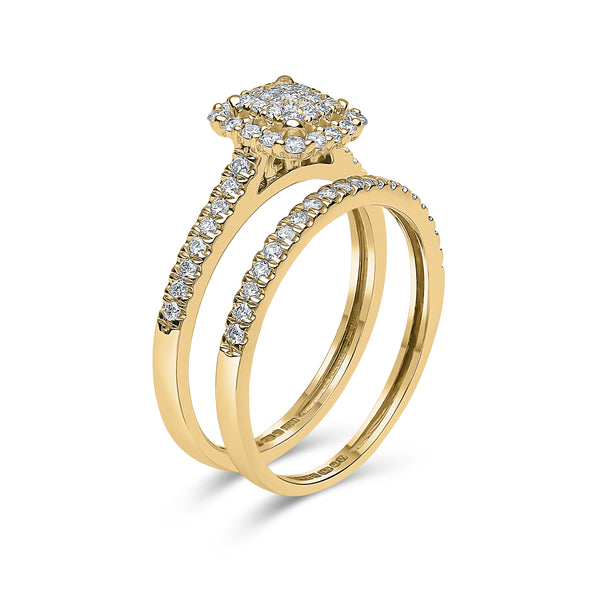 Cushion Shape Single Halo Diamond Ring & Matching Band