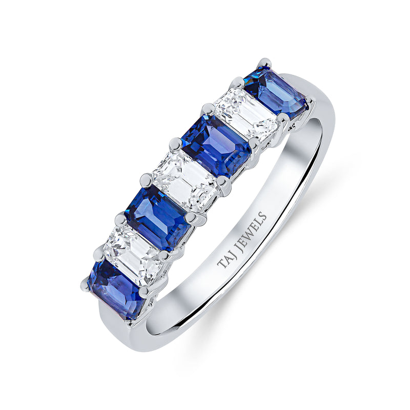 Wedding Band with Blue Sapphire & Diamond Emeralds
