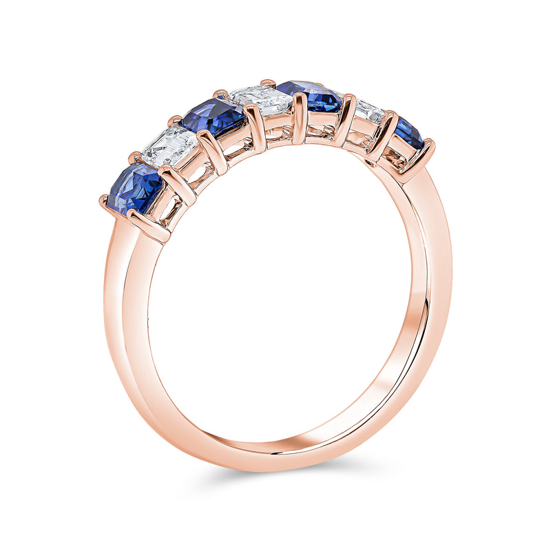 Wedding Band with Blue Sapphire & Diamond Emeralds