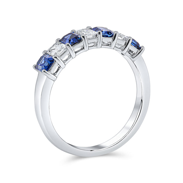 Wedding Band with Blue Sapphire & Diamond Emeralds