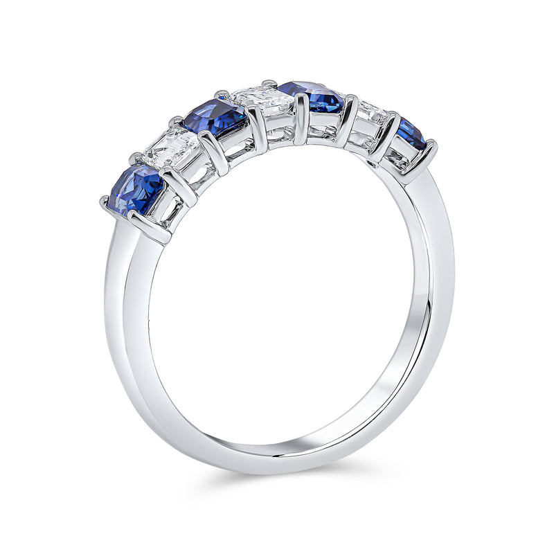 Wedding Band with Blue Sapphire & Diamond Emeralds