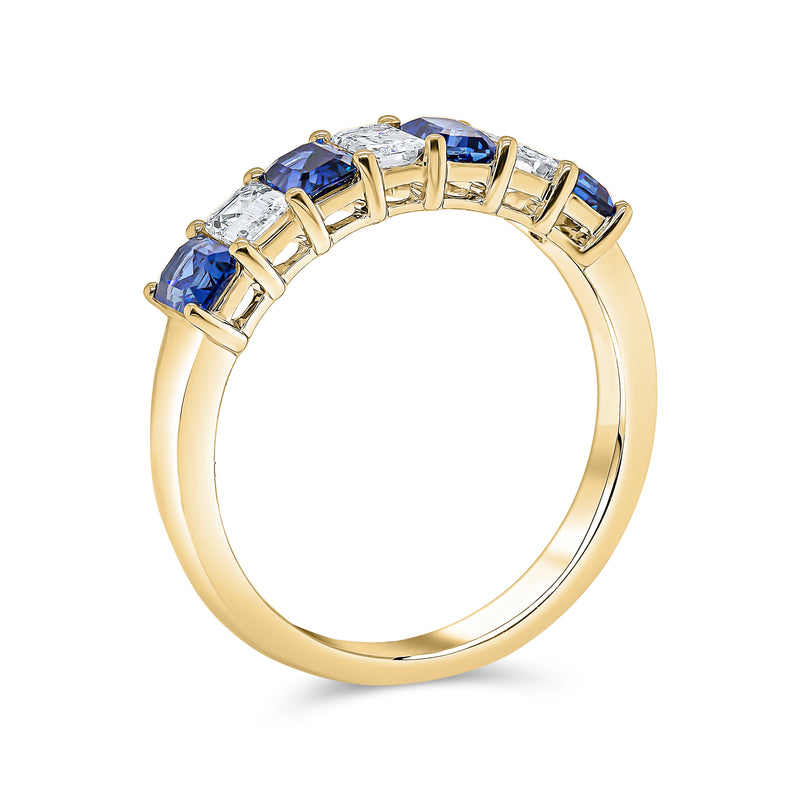 Wedding Band with Blue Sapphire & Diamond Emeralds