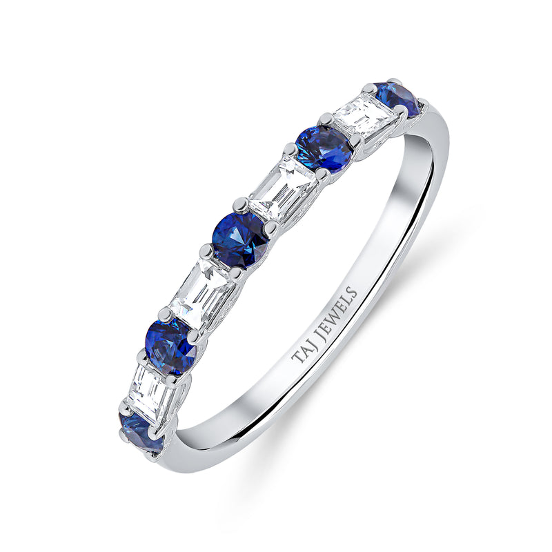 Wedding Band in Blue Sapphire & Diamond