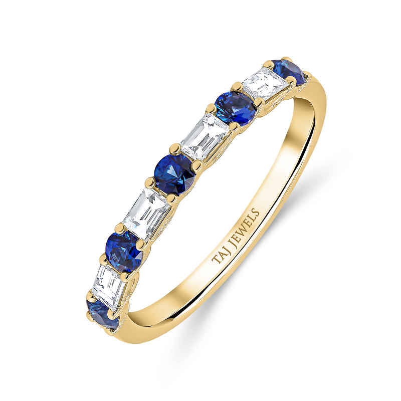 Wedding Band in Blue Sapphire & Diamond