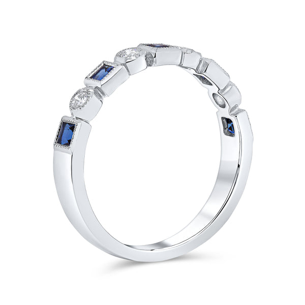 Wedding Band in Blue Sapphire & Diamond