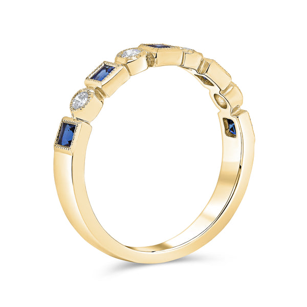 Wedding Band in Blue Sapphire & Diamond