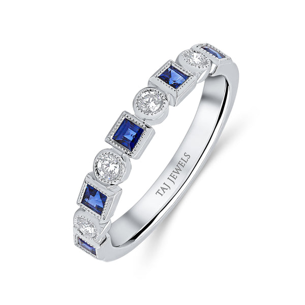 Wedding Band in Blue Sapphire & Diamond
