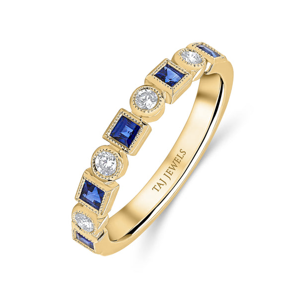 Wedding Band in Blue Sapphire & Diamond