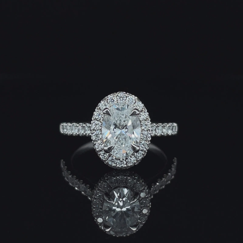 Lab Grown Oval Diamond Pave Halo Ring -1CT+