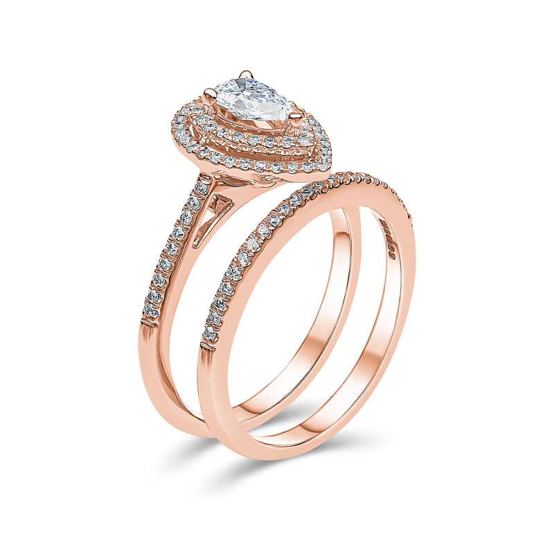 Pear Shape Double Halo Diamond Ring & Matching Band