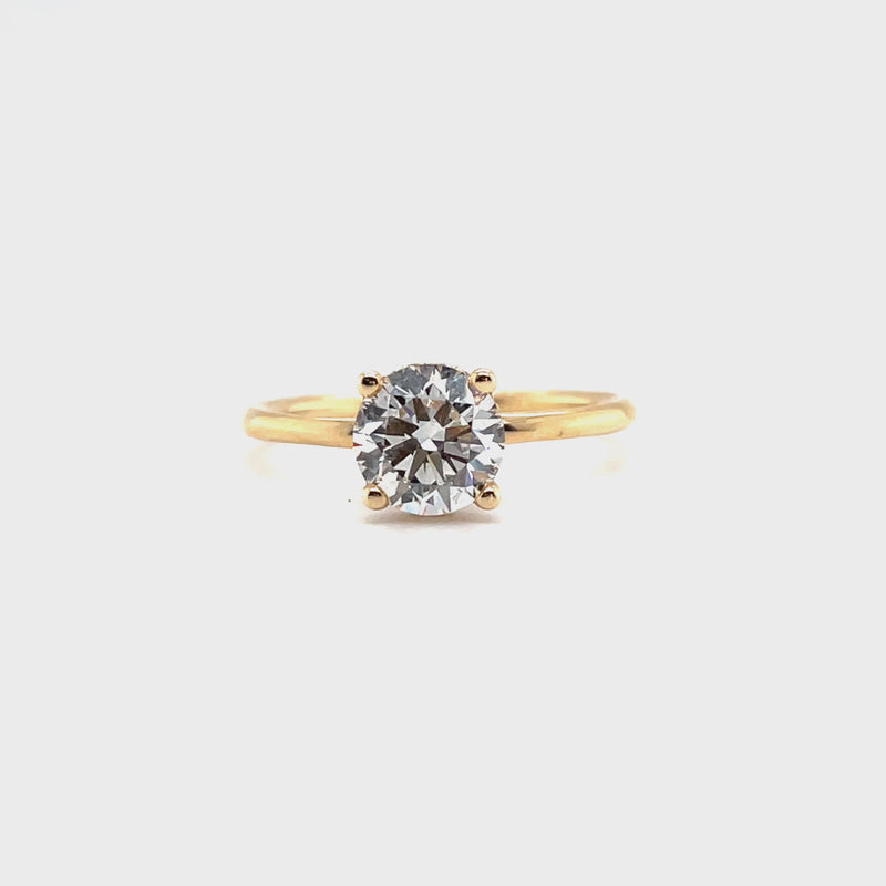 Lab Grown Round 4 Claw Hidden Halo Solitaire Diamond Ring -1CT+