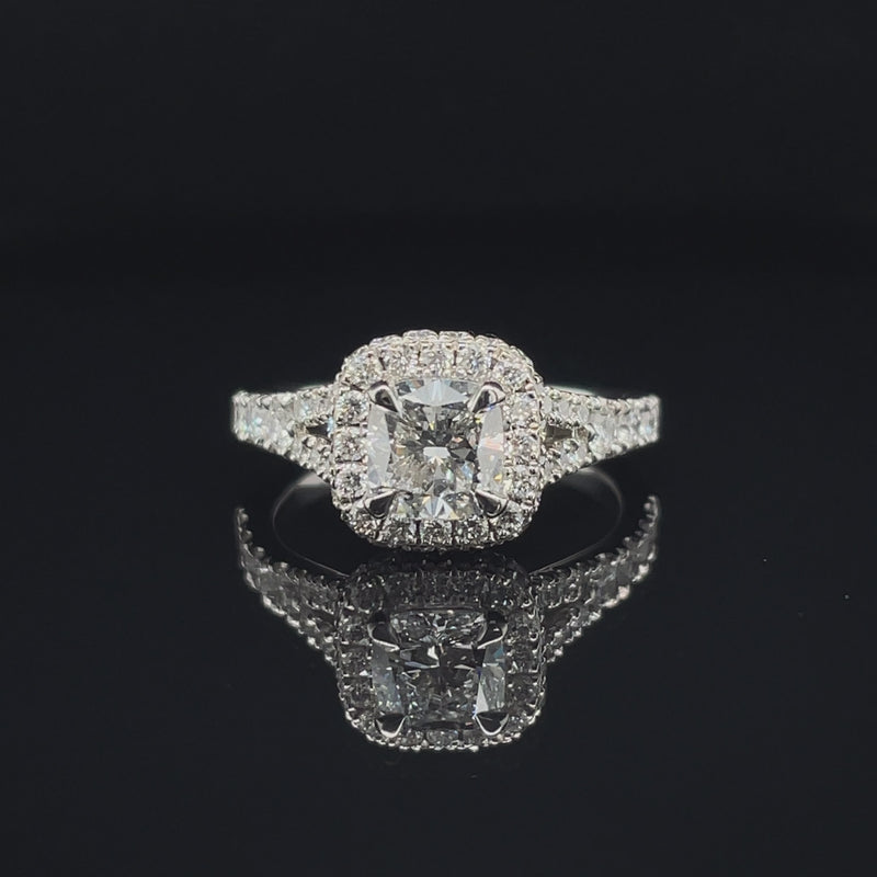 Lab Grown Cushion Pave Halo Split Shank Diamond Ring