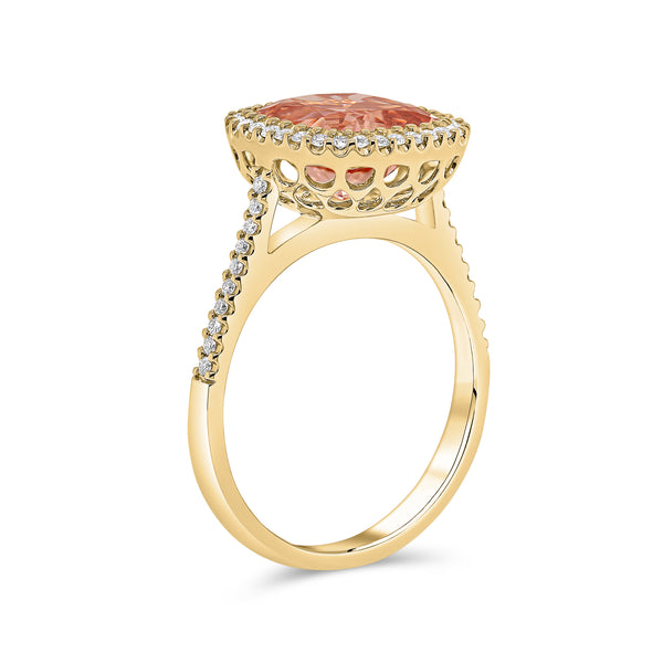 Morganite Cushion Cut Centre & Diamond Halo Ring