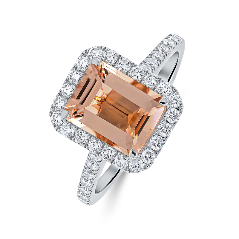 Emerald Cut Morganite Diamond Engagement Ring