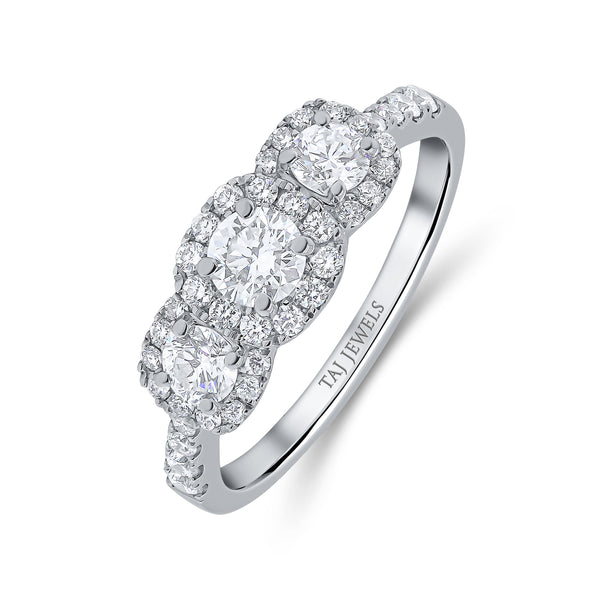 Round Trilogy Halo Diamond Ring
