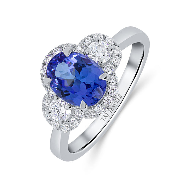 Oval Trilogy Diamond & Blue Sapphire Ring