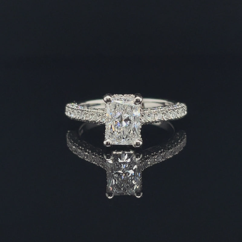 Lab Grown Radiant Hidden Halo Diamond Pave Ring -1CT+