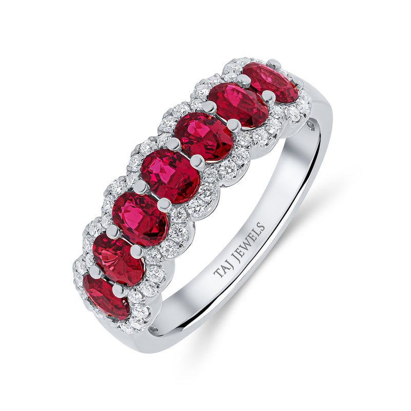 Wedding Band set in Ruby and Round Brilliant Diamonds