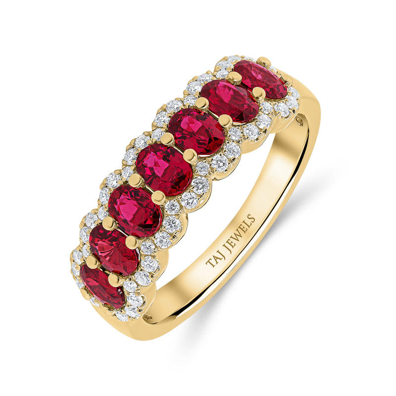 Wedding Band set in Ruby and Round Brilliant Diamonds