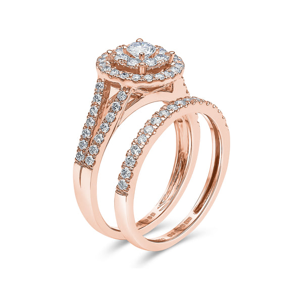 Round Shape Split Shank Diamond Ring and Matching Band