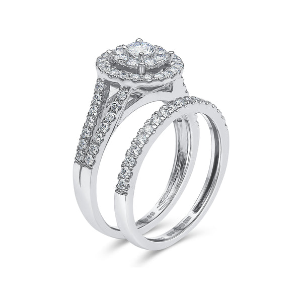Round Shape Split Shank Diamond Ring and Matching Band