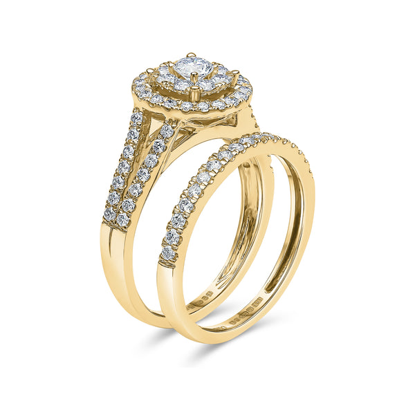 Round Shape Split Shank Diamond Ring and Matching Band