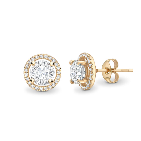 Lab Grown Round Diamond Halo Earring Studs