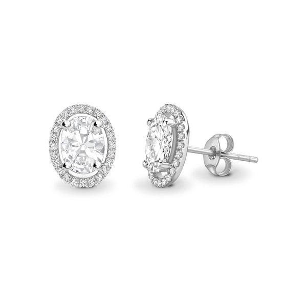 Lab Grown Oval Diamond Halo Earring Studs