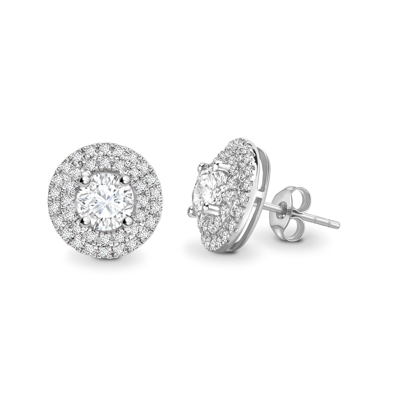 Lab Grown Round Brilliant Cut Double Halo Earring Studs