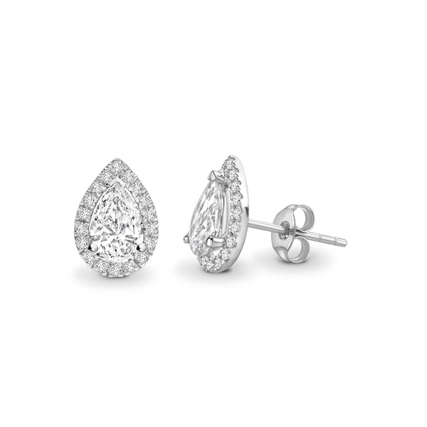 Lab Grown Pear Diamond Halo Earring Studs